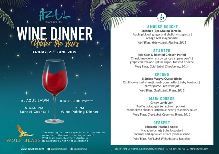 Wine Dinner at Azul Lawn Bali Mandira Beach Resort & Spa