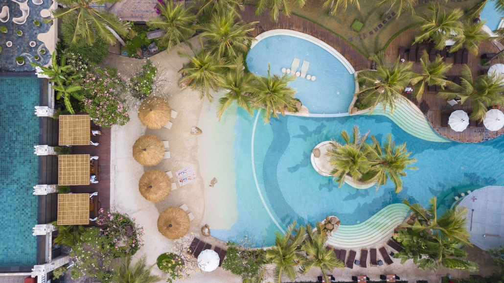 aerial view bali mandira resort swimming pool